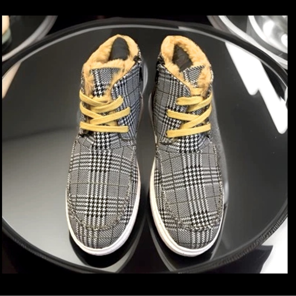 Plaid Black Yellow Fur Boot Zip-Up & Lace Romika Helsinki 02 Sz40 8-8.5 Sneakers - Picture 3 of 16